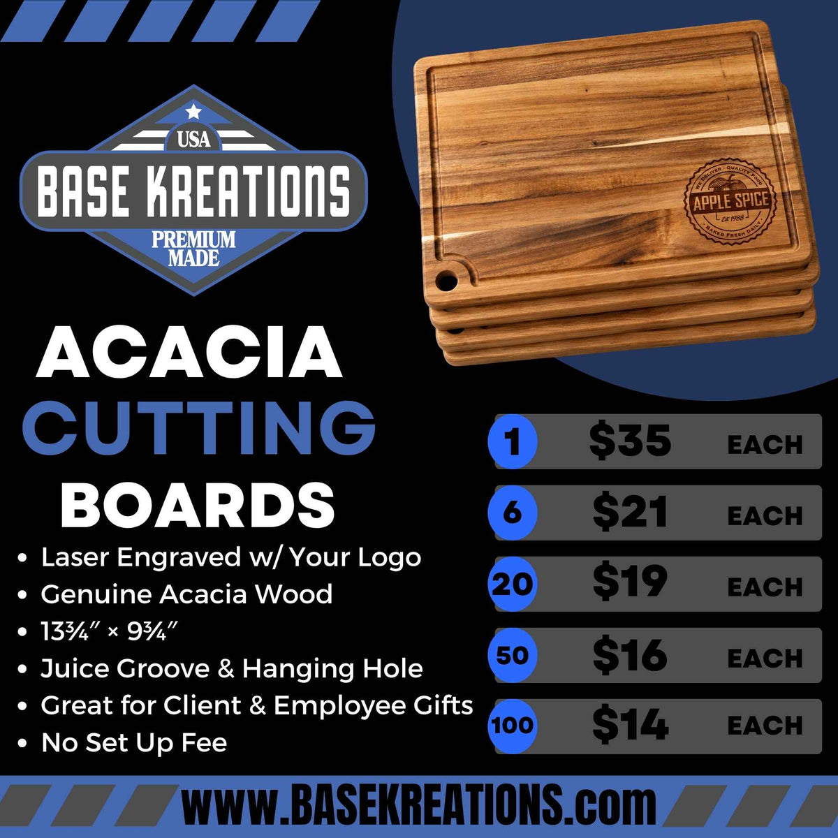 Custom Logo Acacia Cutting Boards – Bulk Business Gifts