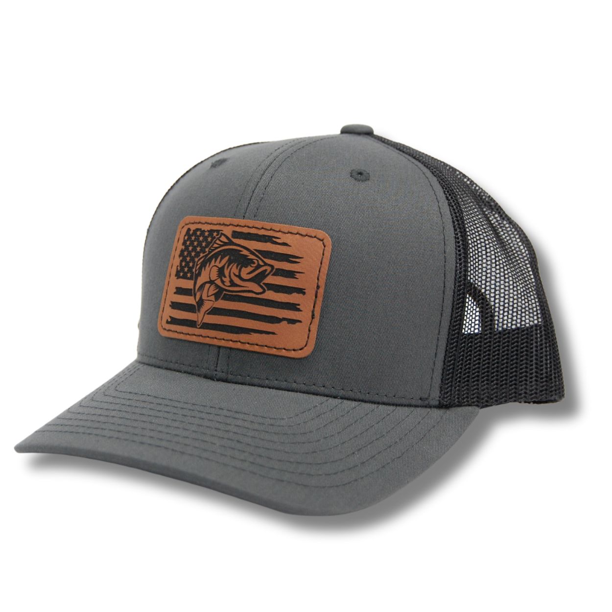 Naicissism American Fish Flag Trucker Hats - Fishing Gifts for Men - Outdoor Snapback Fishing Hats Perfect for Camping and Daily Use (03.Leather Fish