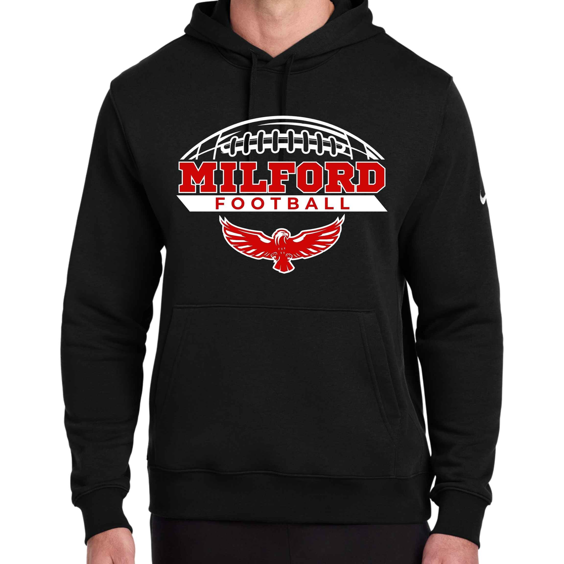 Milford Football Fleece Pullover Hoodie - Nike or Tultex