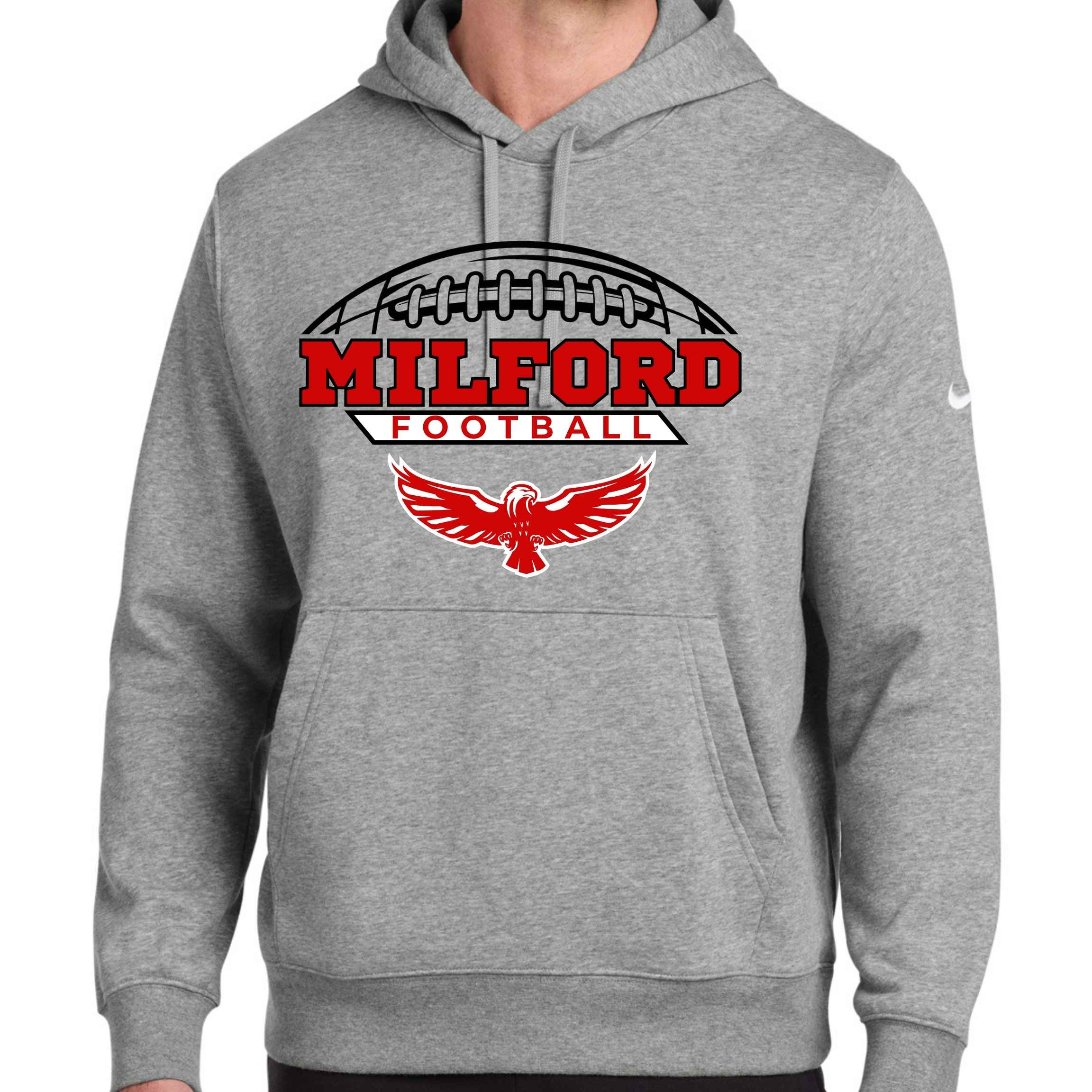 Milford Football Fleece Pullover Hoodie - Nike or Tultex