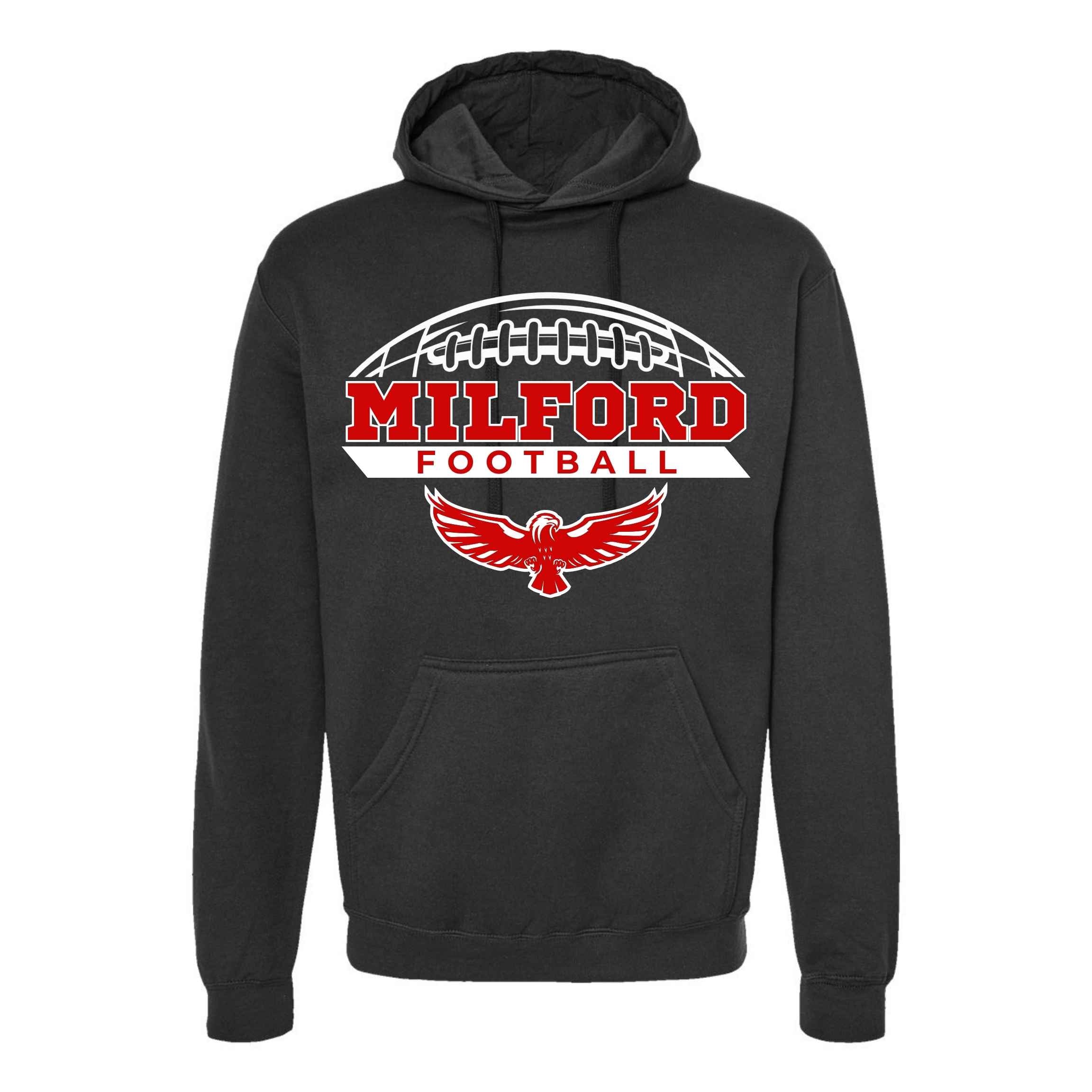 Milford Football Fleece Pullover Hoodie - Nike or Tultex