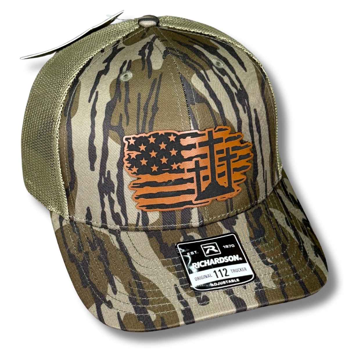 Faith patriotic snapback hat with American flag and cross patch