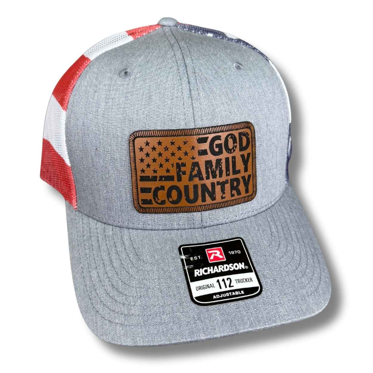 Faith patriotic snapback hat with God Family Country flag patch