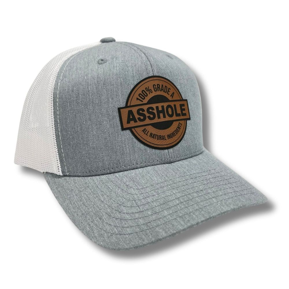 100% Grade A Asshole  All Natural Ingredients Patch Snapback Trucker Style Hat