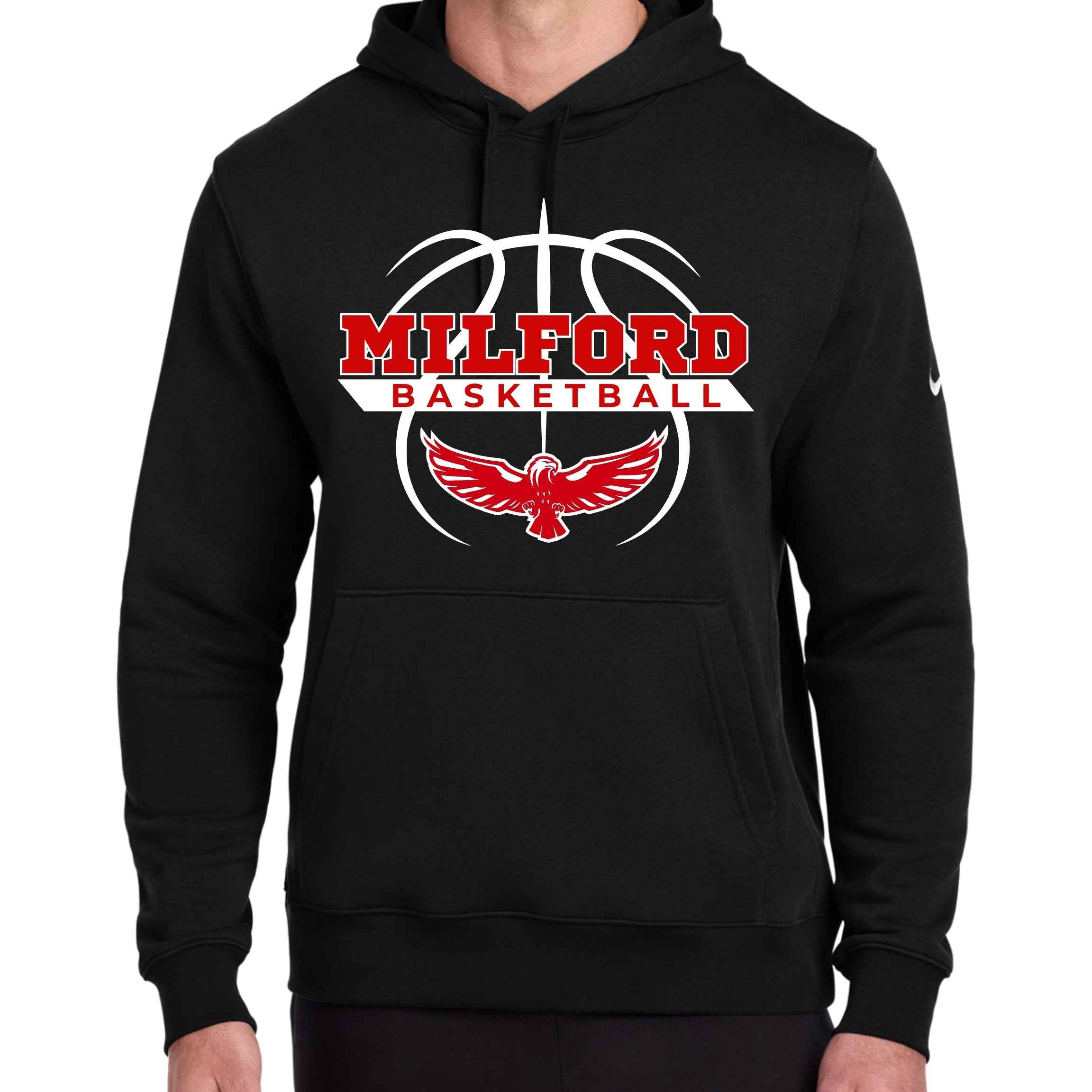 Milford Basketball Fleece Pullover Hoodie - Nike or Tultex