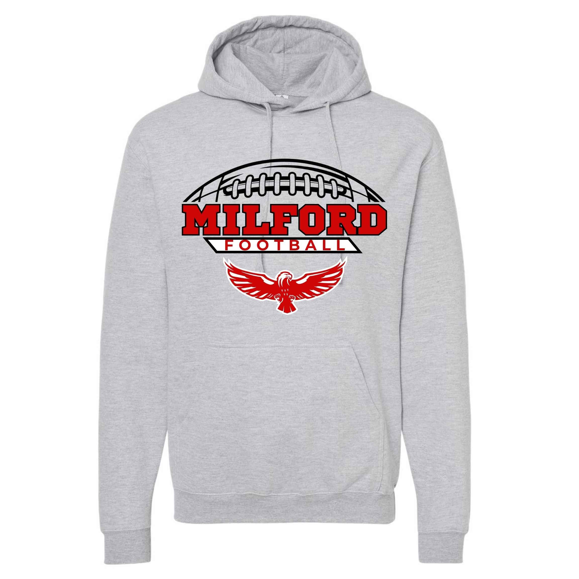 Milford Football Fleece Pullover Hoodie - Nike or Tultex