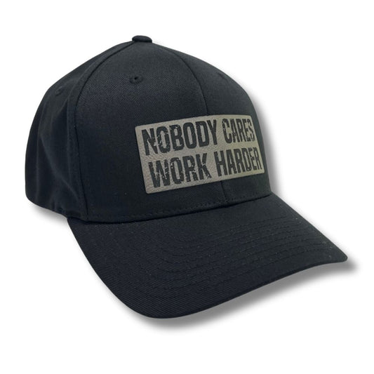 Noboday Cares Work Harder Patch flexfit fitted hat cap 