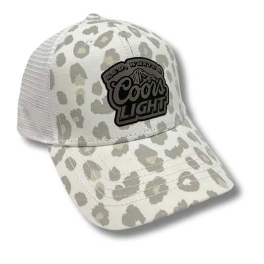 Red White and Coors Light Patch Hat Summer Concert Beer Drinking Cap Ponytail Hat (1)