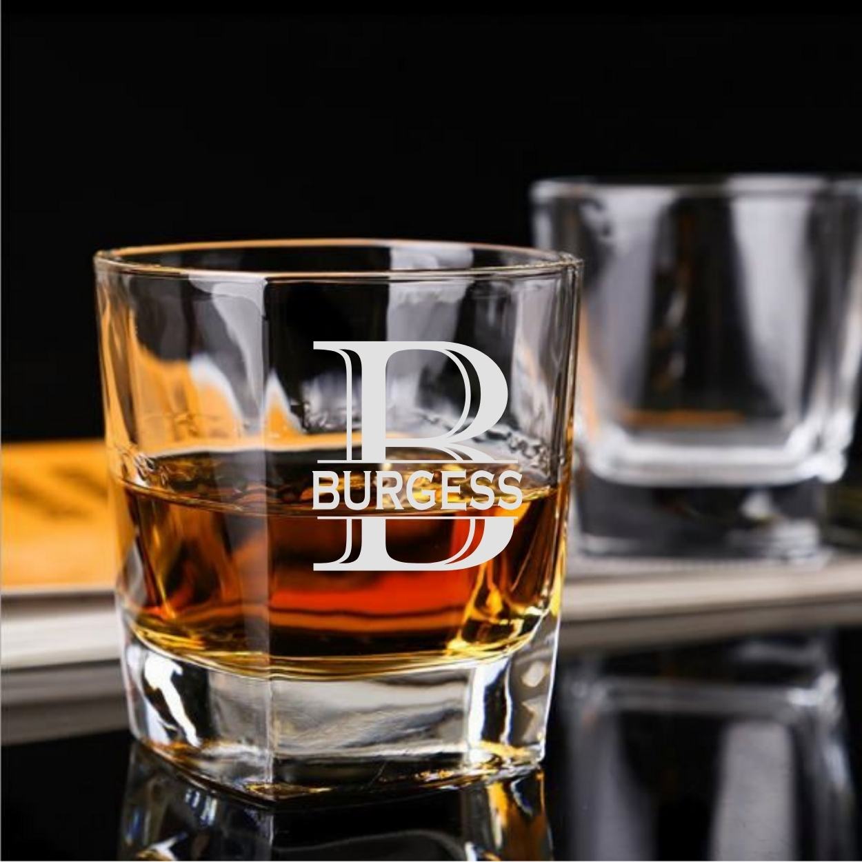 Split Monogram Decanter set whiskey glasses last name personalized gift whiskey bourbon