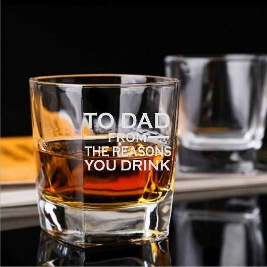 To Dad From The Reasons You Drink Whiskey Rocks Glass Bourbon Custom Personalized gifts for him  man cave 