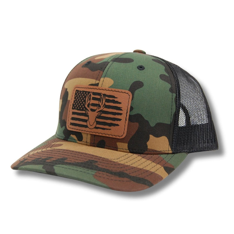Deer Distressed American Flag Snapback Trucker Hat - Base Kreations