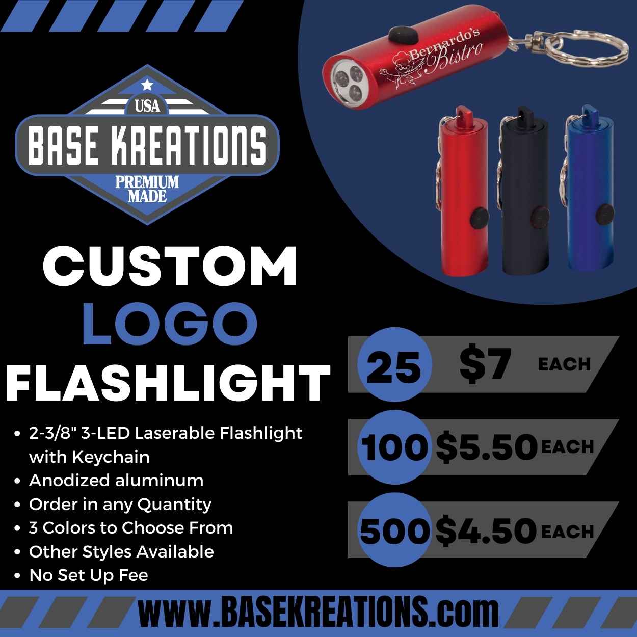 LED Flashlights - Custom Bulk Orders - Base Kreations