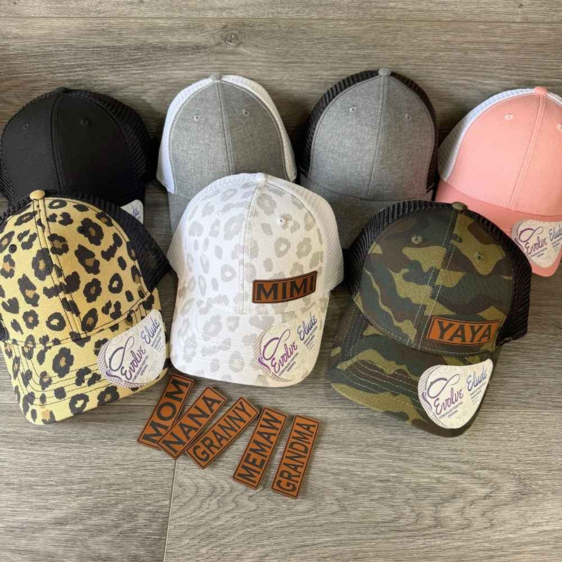 MOM, MAMA, MIMI Custom Name Ponytail Hat - Pick Your Name , Nana, Memaw, Yaya - Base Kreations