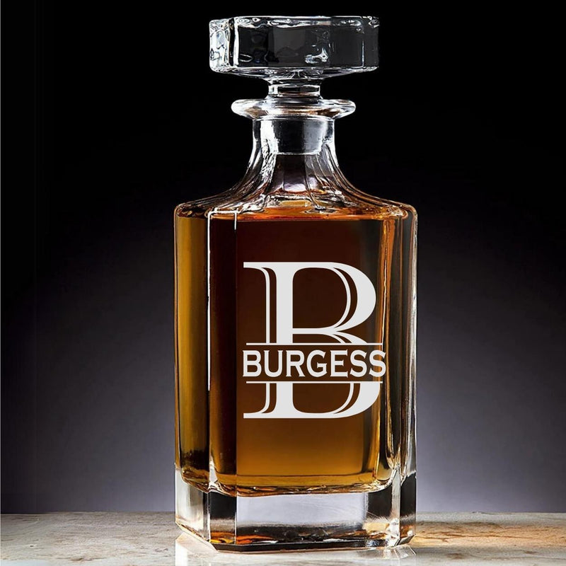 Personalized Decanter Set - Split Letter Monogram Glasses - Base Kreations