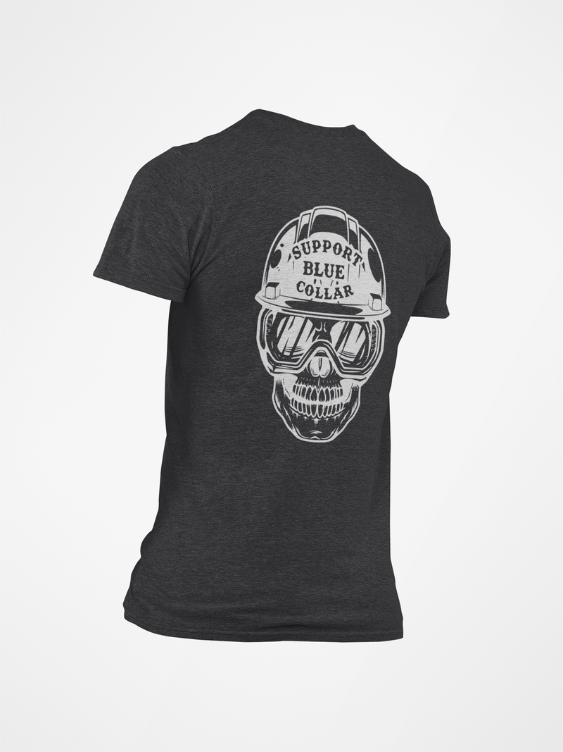 Support Blue Collar Hardhat Skull T-Shirt - Base Kreations