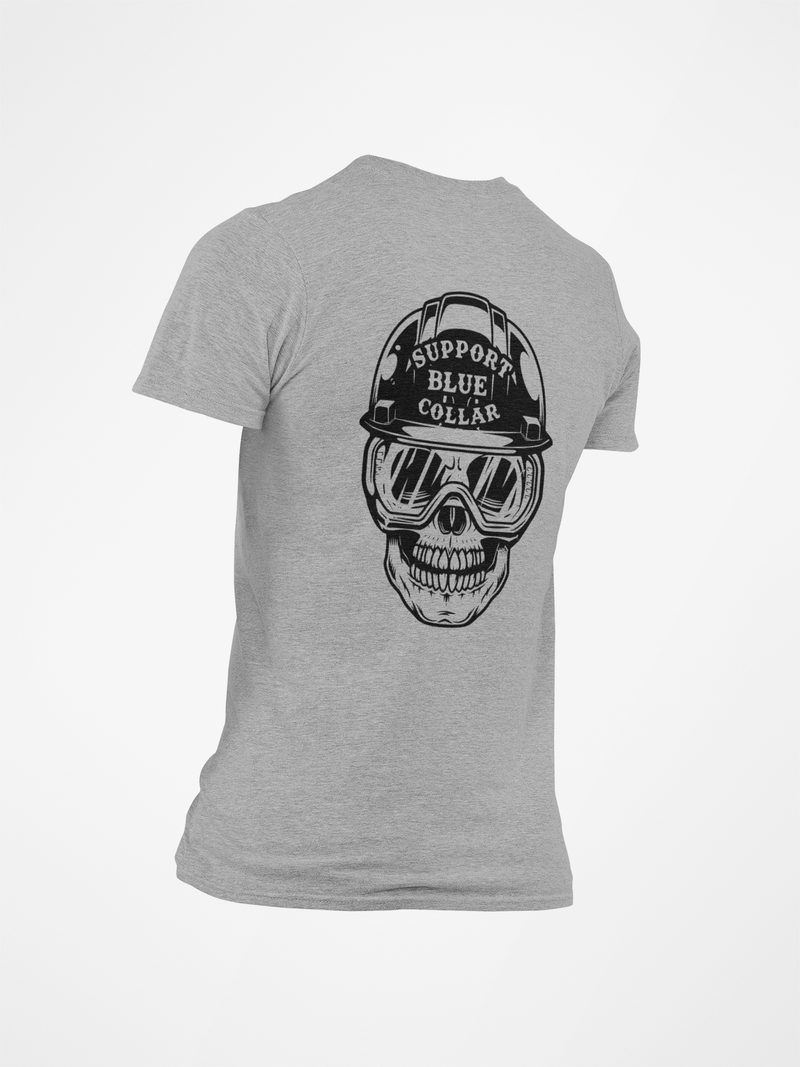 Support Blue Collar Hardhat Skull T-Shirt - Base Kreations