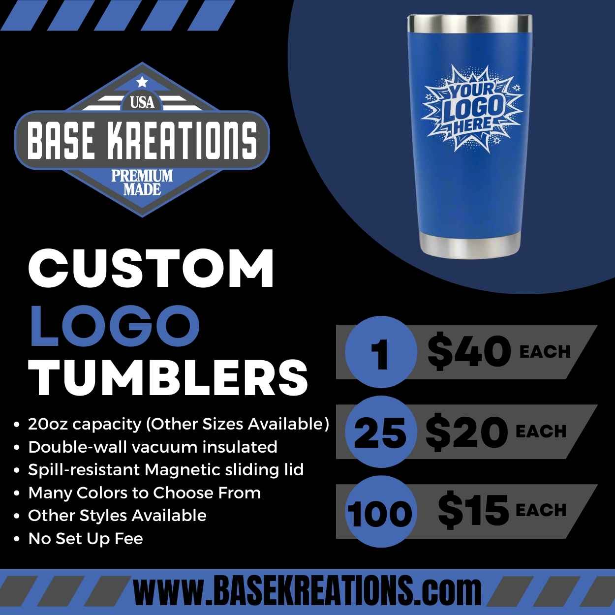Tumblers - 20 oz Custom Bulk Orders - Base Kreations