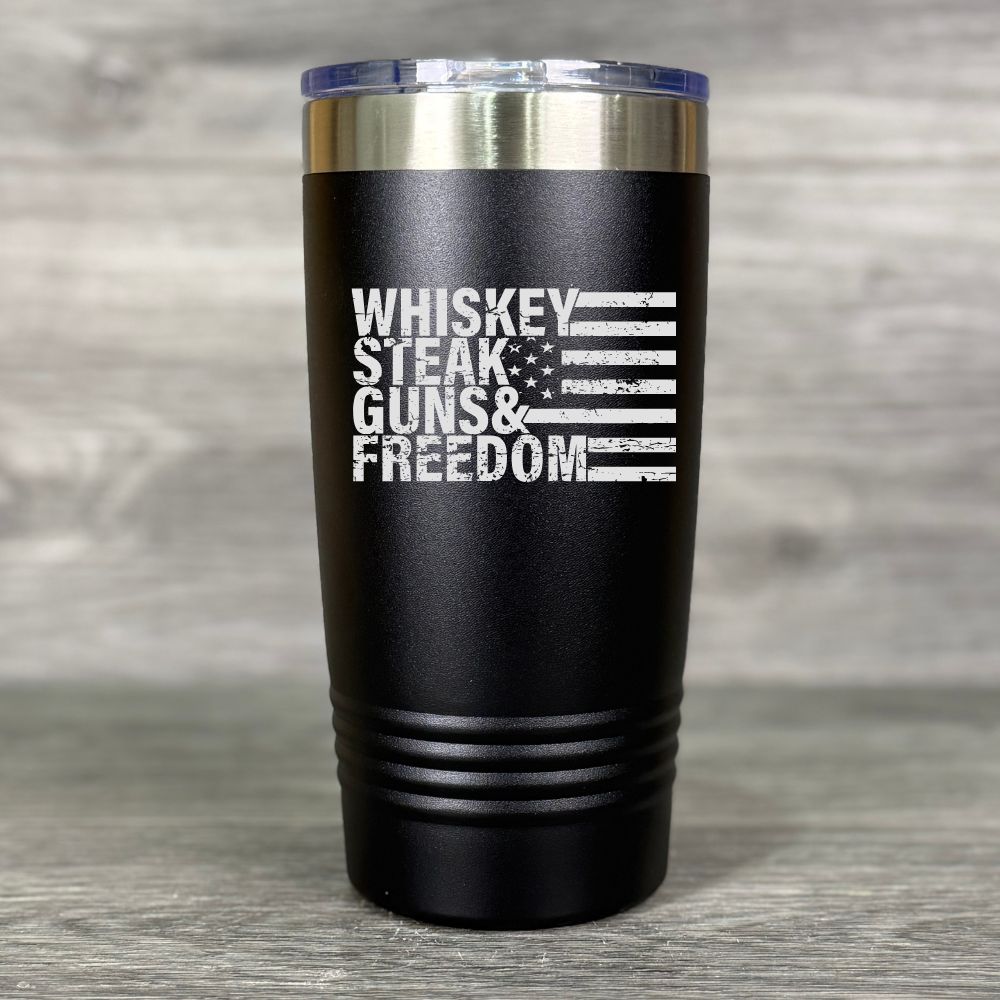Whiskey Steak Guns & Freedom Engraved Tumbler - Base Kreations