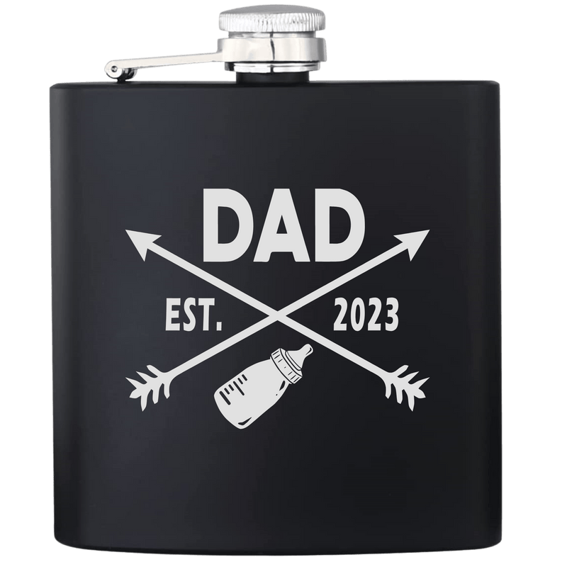 Dad Est 2023 Personalize Name and Year Engraved Flask - Base Kreations
