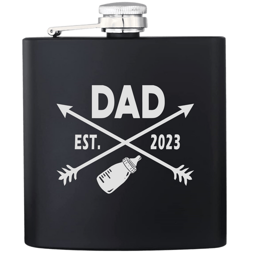 Dad Est 2023 Personalize Name and Year Engraved Flask - Base Kreations